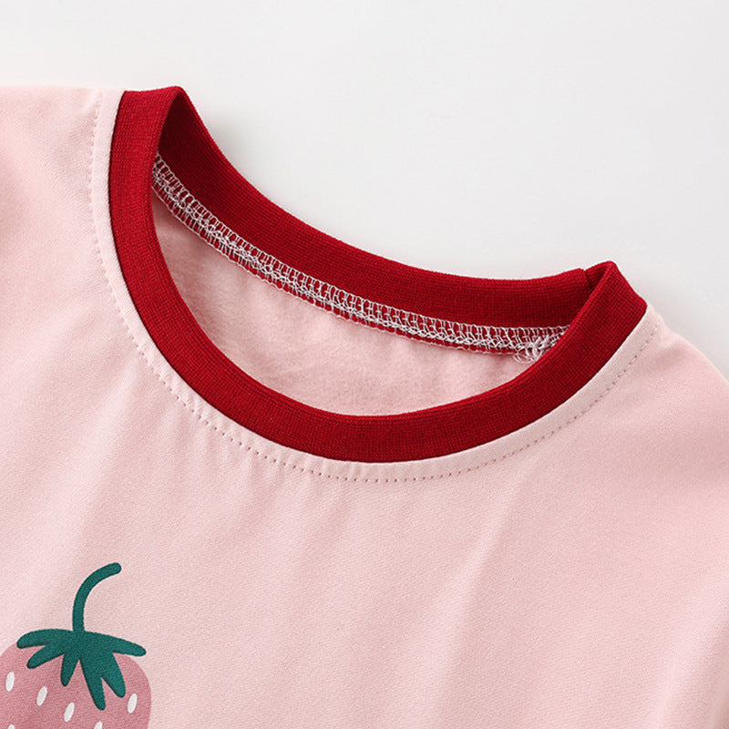 Summer Arrival Pink Strawberry Pattern Short Sleeves Cute Dress for Stylish Girls